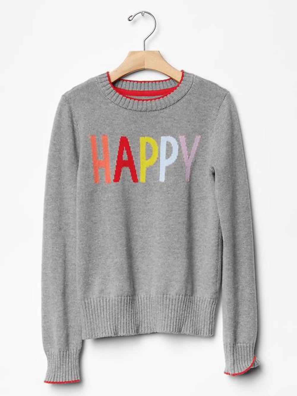 Gap Kids Intarsia Knit HAPPY Grey Wool Blend Sweater Girls 14/16